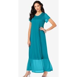 Plus Size 26W | Women's Elegant Crewneck Maxi Dress with Sheer Mesh Detail | NEW